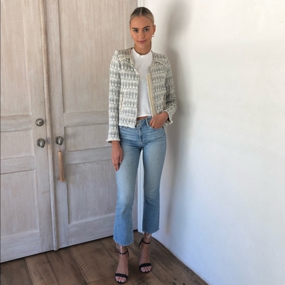 IRO Tweed Cream Jacket size S scoop neck wit zipper leather detail - Picture 3 of 12